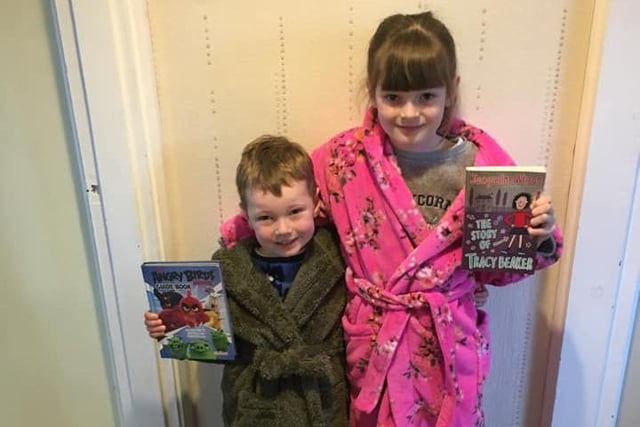 Leo and Faith from Seahouses Primary School donned their pyjamas for World Book Day and took their favourite stories in to share.