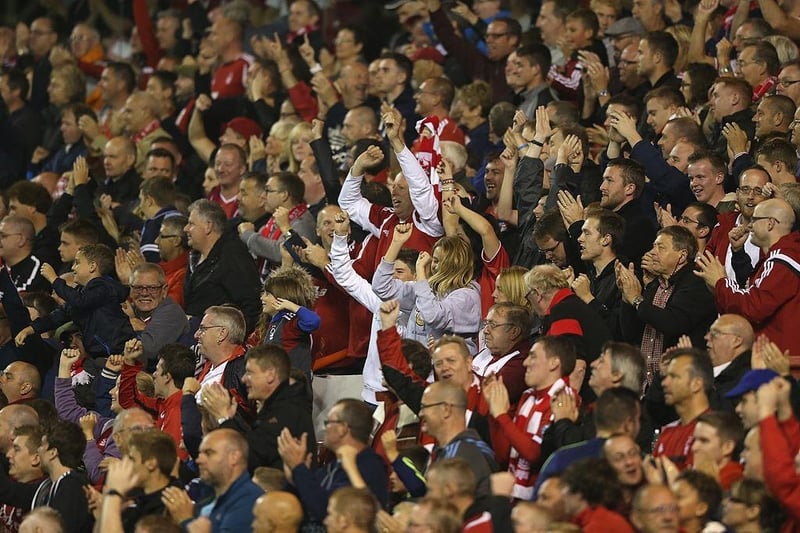 Nottingham Forest fans celebrate during the Sky Bet Championship match between Nottingham Forest and Fulham at the City Ground on September 17, 2014.