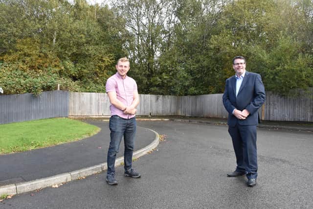 Coun Tom Hollis and Paul Parkinson, director for Housing and Assets, at the Maun Valley site where 17 new affordable rent homes are planned.