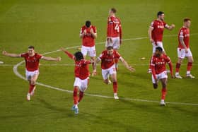 Nottingham Forest celebrate beating Sheffield United 3-2 on penalties to book their place in the EFL Championship play-off final. Photo: Michael Regan/Getty Images