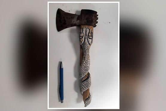 An axe was recovered from the scene by police. Photo: Nottinghamshire Police