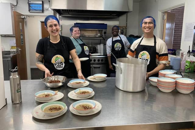 The FoodCycle kitchen team in Hucknall served up 50 dinners at their latest session. Photo: Other