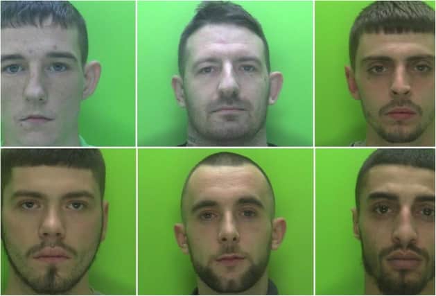 The six men found guilty of the murder of Ross Ball: Shaun Buckley (top left), Garry Cooper (top centre), Anthony Daw (top right), Jake Honer (bottom left), Matthew Jones (bottom centre), John McDonald (bottom right)