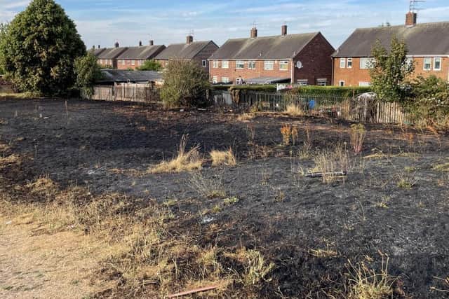 The scorched aftermath of the land on Stevenholme Road following the fire which Hucknall crews helped tackle