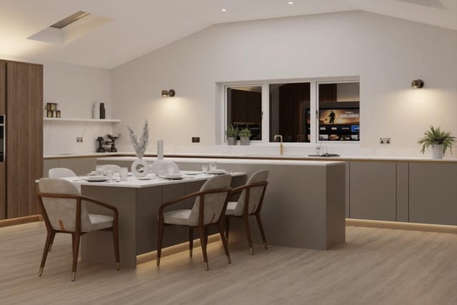 Our tour of the Hucknall bungalow begins in the impressive, open-plan dining kitchen.