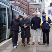 Marking the tram's 20th anniversary are, from left, Alison Sweeney, head of marketing at NET, Dr Fouad Al-Dairi, Andrew Conroy, chief operating officer at NET and David Nicholson-Cole. Photo: Submitted