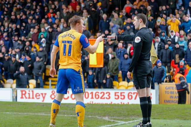 Mansfield Town forward Danny Johnson discusses his disallowed goal. Picture by Chris Holloway/The Bigger Picture.media