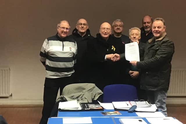 Coun John Wilmott presented a cheque for £500 to Hucknall's Men in Sheds group