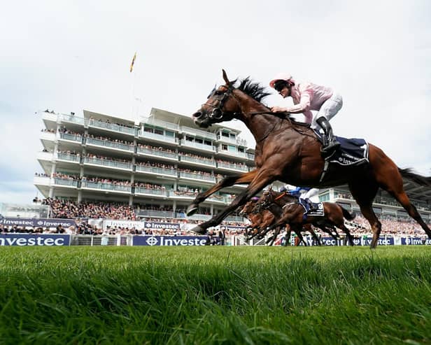 The Investec Derby, won here in 2019 by Anthony Van Dyck, has been re-scheduled for Saturday July 4. (Photo by Alan Crowhurst/Getty Images)