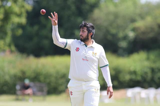 Hucknall's Wazeem Fazal in action with the ball on Saturday ahead of his 89 with the bat.