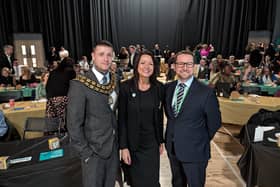 Attending the awards were Coun Dale Grounds (left), chairman of the council, Theresa Hodgkinson, council chief executive and John Bennett, director of place and communities. Photo: Submitted