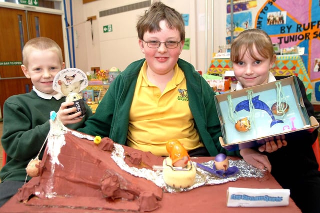 2008: Pictured at the Easter egg decorating contest at Rufford Junior School, Bulwell, are Kain Robinson, Andrew Clifton and Courtney Henson.