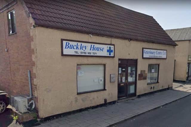 Three windows were smashed at the Buckley House Veterinary Surgery in Hucknall. Photo: Google