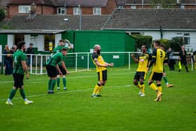 Grant Ryan celebrates his first goal of the season at Blackstones. Picture by Lee Fox Photography.