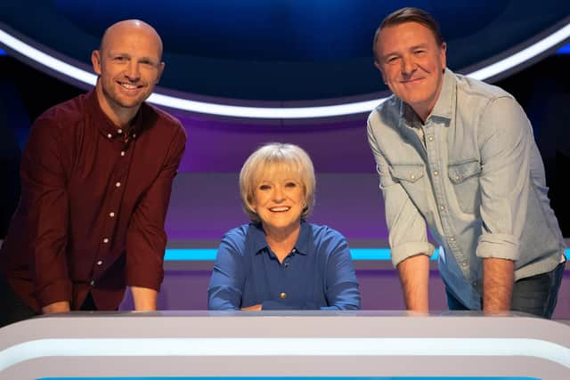 Question of Sport stars Matt Dawson, Sue Barker and Phil Tuffnell