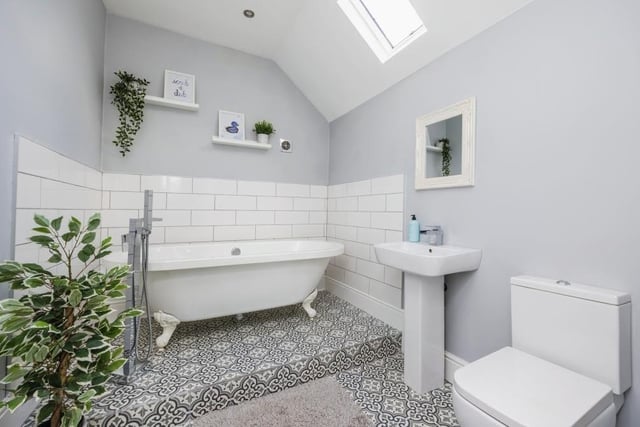 The family bathroom on the first floor of the £375,000 house is a superb space, with plenty of character. It is fitted with a roll-top bath, wash hand basin and WC.