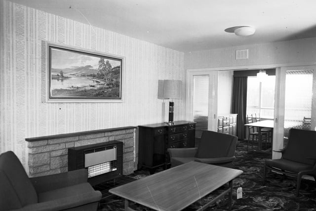 The living room of the new showhome 'Arran' bungalow built by Thain Ltd at Balerno in April 1966.