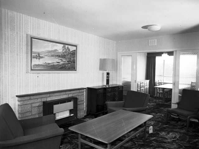 The living room of the new showhome 'Arran' bungalow built by Thain Ltd at Balerno in April 1966.