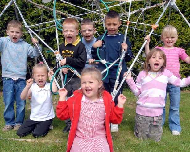 2008: Pupils from Bulwell's Rufford Infant and Junior School celebrate becoming a national school of creativity. Pictured is one of their creations.