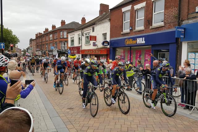 Action as the riders head along High Street in 2018
