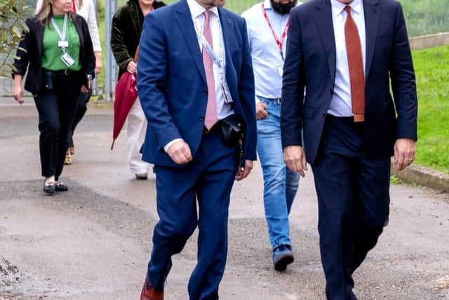 Governor, Russ Truman (left) shows Lord Timpson around HMP Stocken.