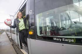 Nottingham-born Lioness Mary Earps is the latest star to receive the highly coveted accolade of a Nottingham Express Transit (NET) tram named in her honour. Photo by Cartwright Communications.