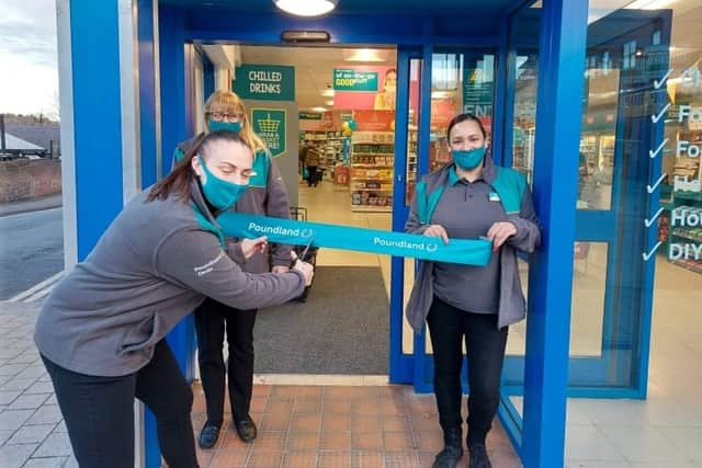 Manager Sarah Tomlinson and staff celebrate opening the new Hucknall Poundland store on High Street