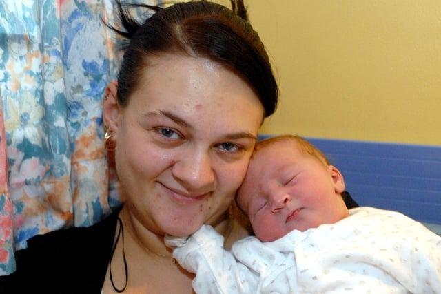 Claire Page from Mansfield with her baby Sophie who was born at 11.37 on New Year's Day.