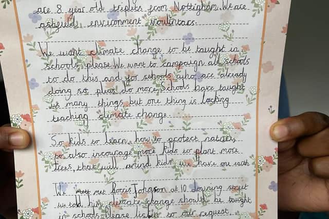The children's letter to the council asking for climate change to be taught in schools