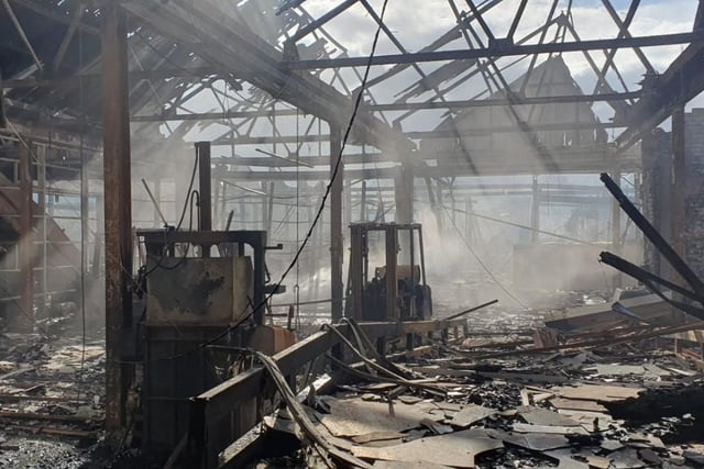 The burnt out interior of the factory after the blaze