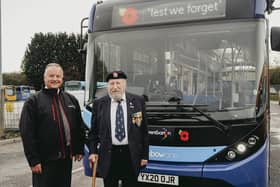 Trentbarton driver Eric Clarke with Brian Brown from The Royal British Legion