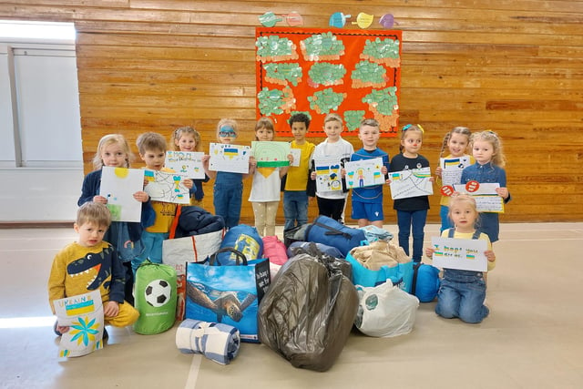 Younger pupils of Edgewood Primary School in Hucknall with their donations