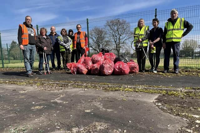 The Hucknall Wombles with some of the bags of litter collected from their latest pick