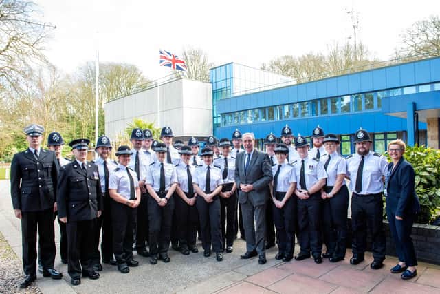Senior Nottinghamshire Police officers with the latest batch of new recruits. Photo: Tracey Whitefoot