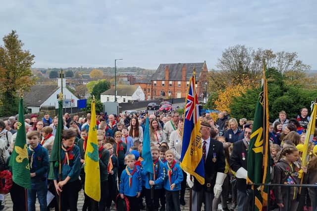 Large numbers attended the Act of Remembrance service at the war memorial at Mary's Church in Bulwell. Photo: Eleanor Lang