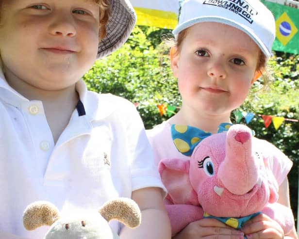 2011:  Owen Osborne, three, and Orla O'Kane, four, are pictured enjoying themselves at the Watnall Pre-School teddy bears picnic.