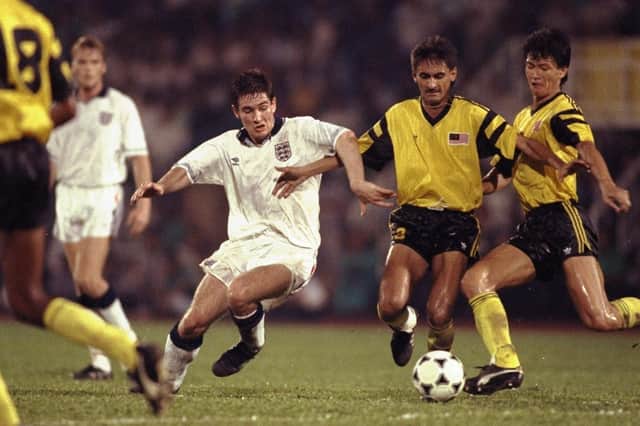 Nigel Clough in action for England against Malaysia in 1991.