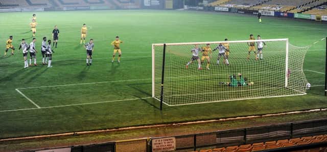 Wayde Hines fires home his second for Basford United in their win against Port Vale in the FA Youth Cup (CREDIT: Craig Lamont)