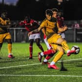Niall Towle equalises for Basford United against Nottingham Forest U23s at Greenwich Avenue on Tuesday night.  Pic by Craig Lamont.