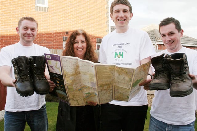 ​2008: Pictured ahead of a Watnall charity walk are (left to right) Pete Taylor, Karen Doherty, Jamie Whysall and Adam Stapleford.