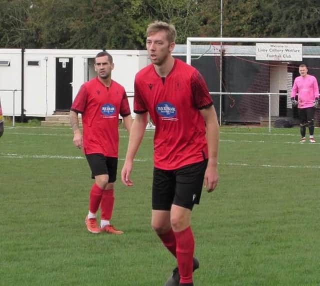 Jamie Thomas (left) and goalscorer Ben Jones in action for Linby.