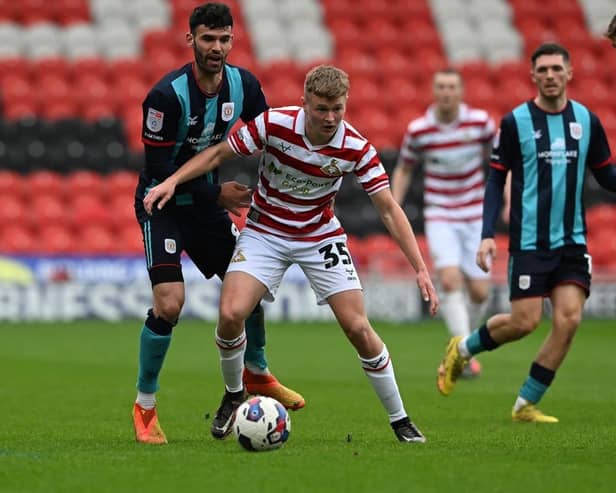 Hucknall's Jack Goodman in first team action for Doncaster Rovers.