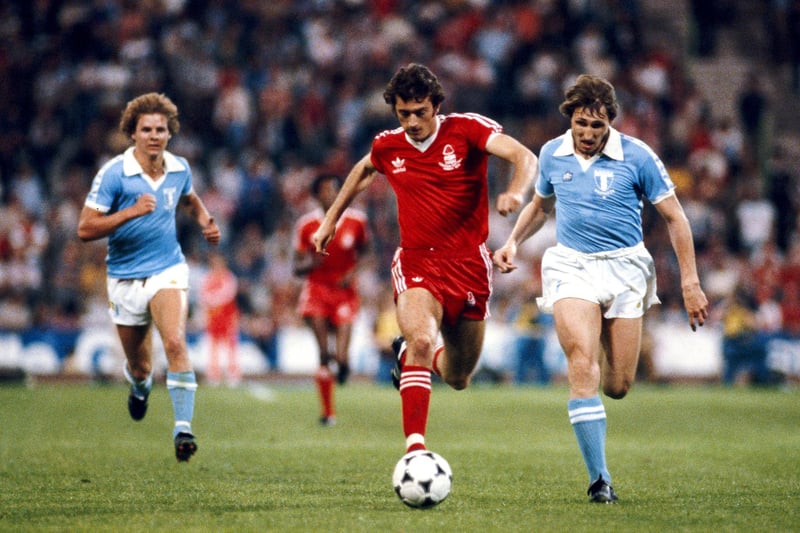 Trevor Francis races through the Malmo defence in the 1979 European Cup final.