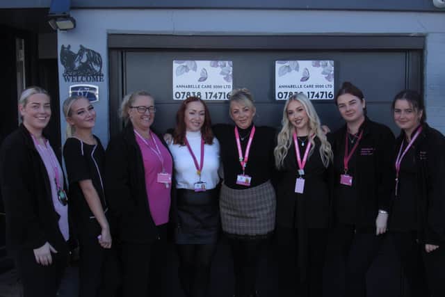 Team members from Annabelle Care 2020 in Hucknall which has been rated 'Good' by the CQC, from left, Summar, Amelia (care workers), Lorraine (senior carer), Elise (deputy manger), Amanda (registered manager and company owner, Chelsie (senior team leader), Megan and Ellie (carers). Photo: Submitted.