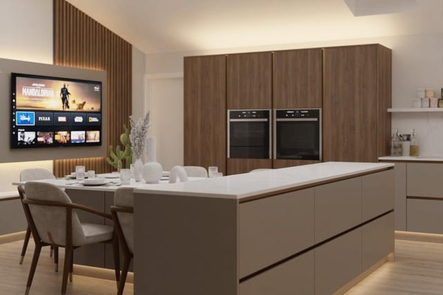 A second shot of the sleek and stylish dining kitchen,