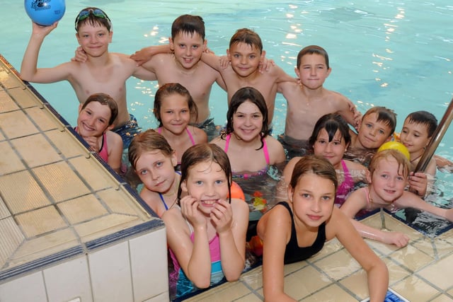 Children who are visiting Hucknall from Chernobyl enjoy swimming at Hucknall Leisure Centre.