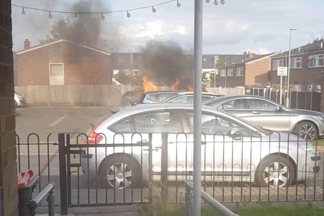 Firefighters were called to deal with a car fire in a residental Hucknall car park. Photo: Mark Banner