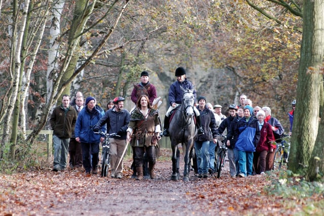 More from 2007. Robin Hood leads the way at the launch of some new pathways in Sherwood Forest.