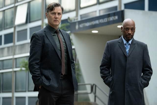 David Morrissey as Detective Chief Superintendent Ian St Clair, left, and Terence Maynard, as Sergeant Cleaver, in Sherwood.