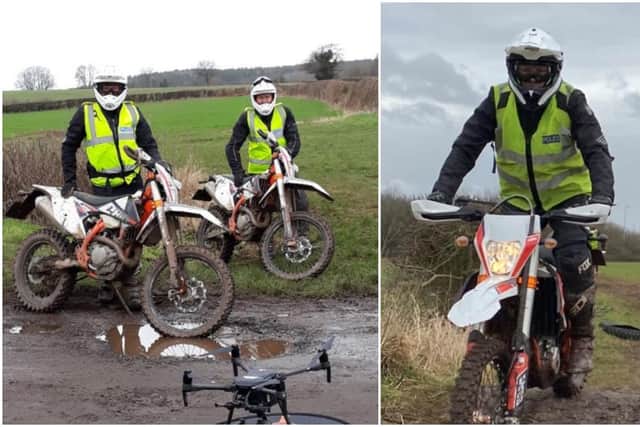 Officers from the Eastwood Neighbourhood team, the Nottinghamshire Police off-road motorbike team and a drone operator.